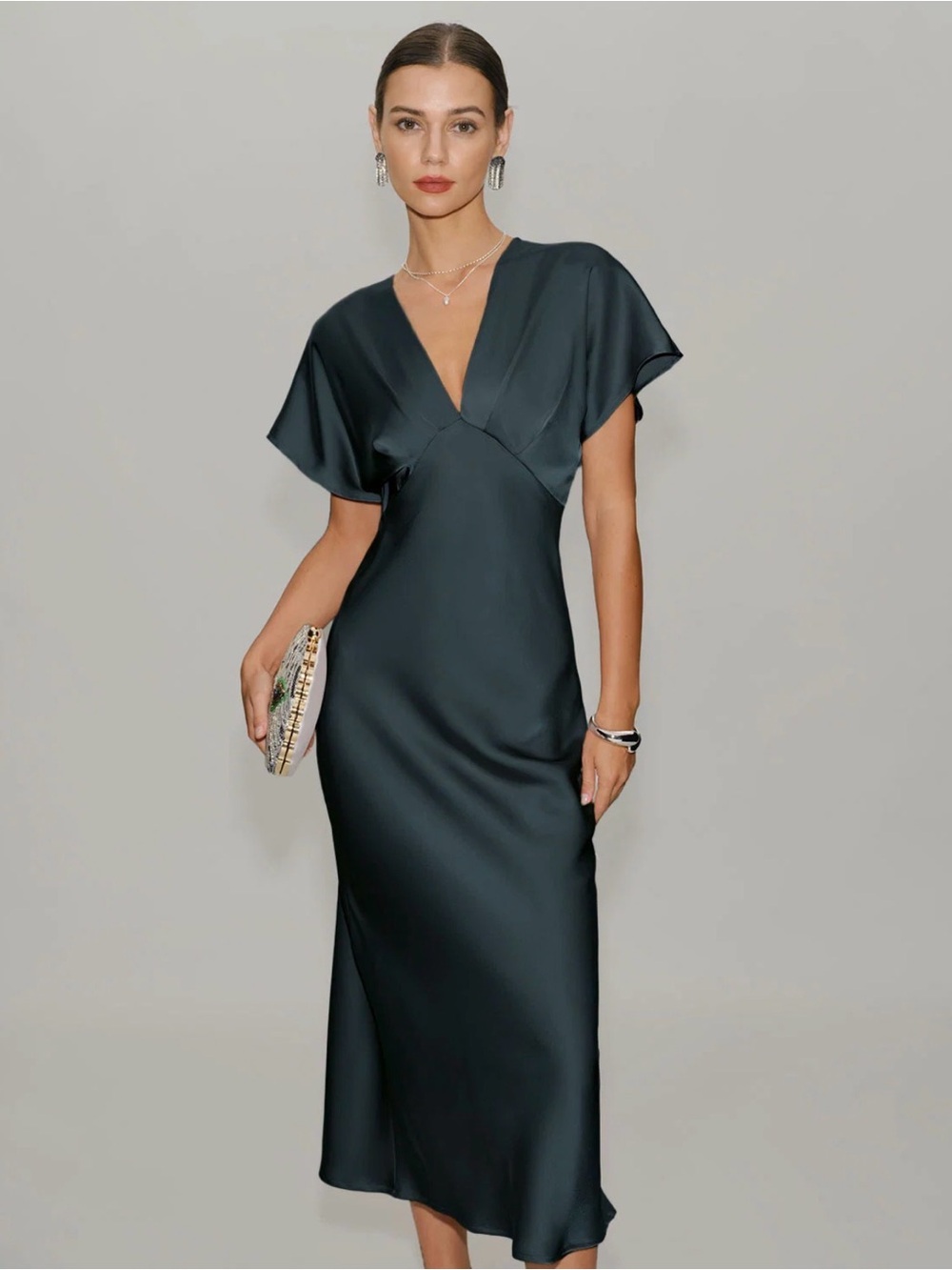 RIHOAS Emerald Green V-Neck Midi Dress